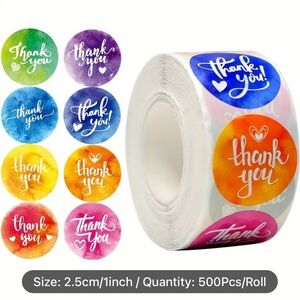 Colorful Rainbow Thank You Sticker 500pcs/Roll